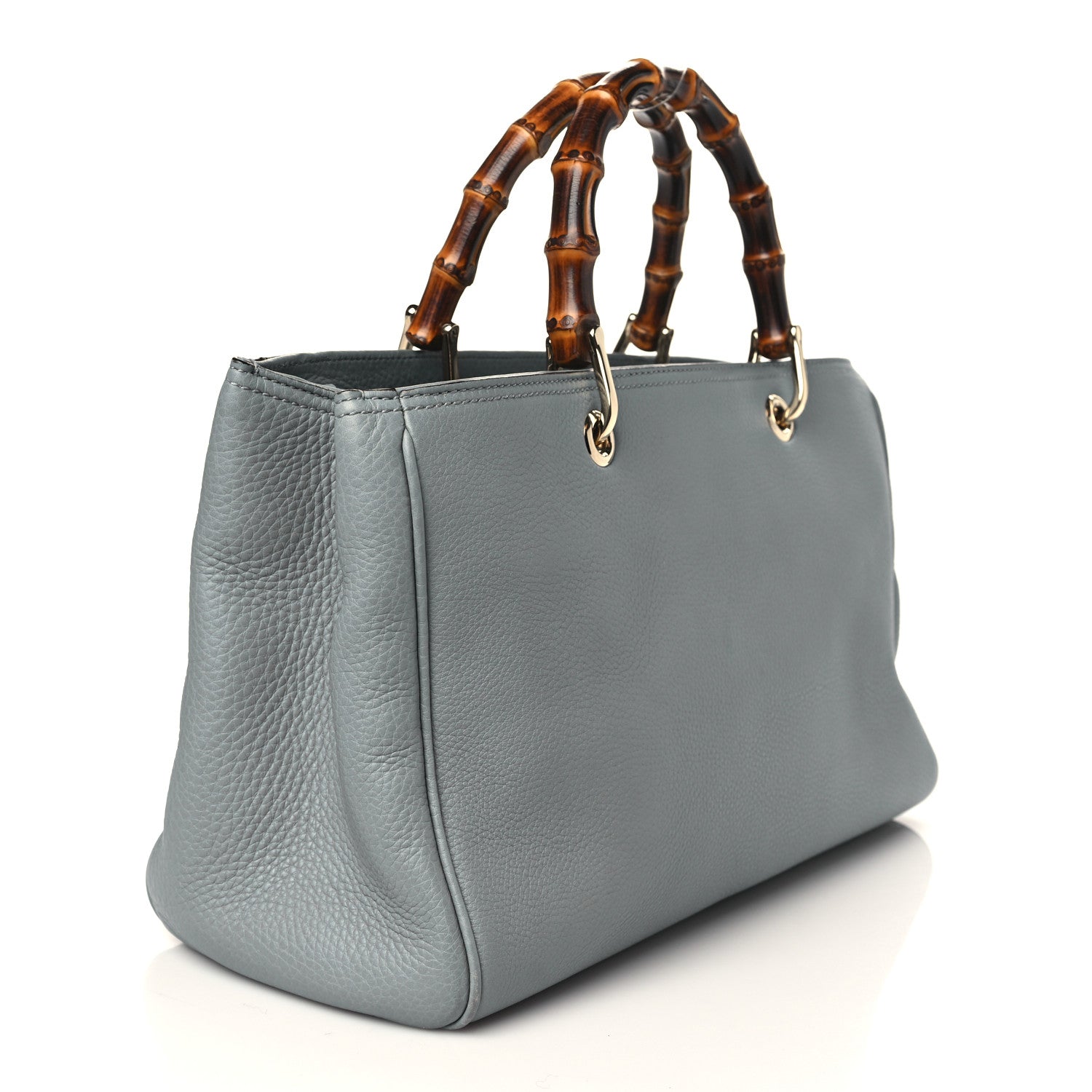 Gucci Pebbled Calfskin Medium Bamboo Shopper Tote Light Blue 3 of 10