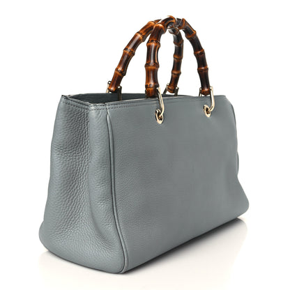 Gucci Pebbled Calfskin Medium Bamboo Shopper Tote Light Blue 3 of 10