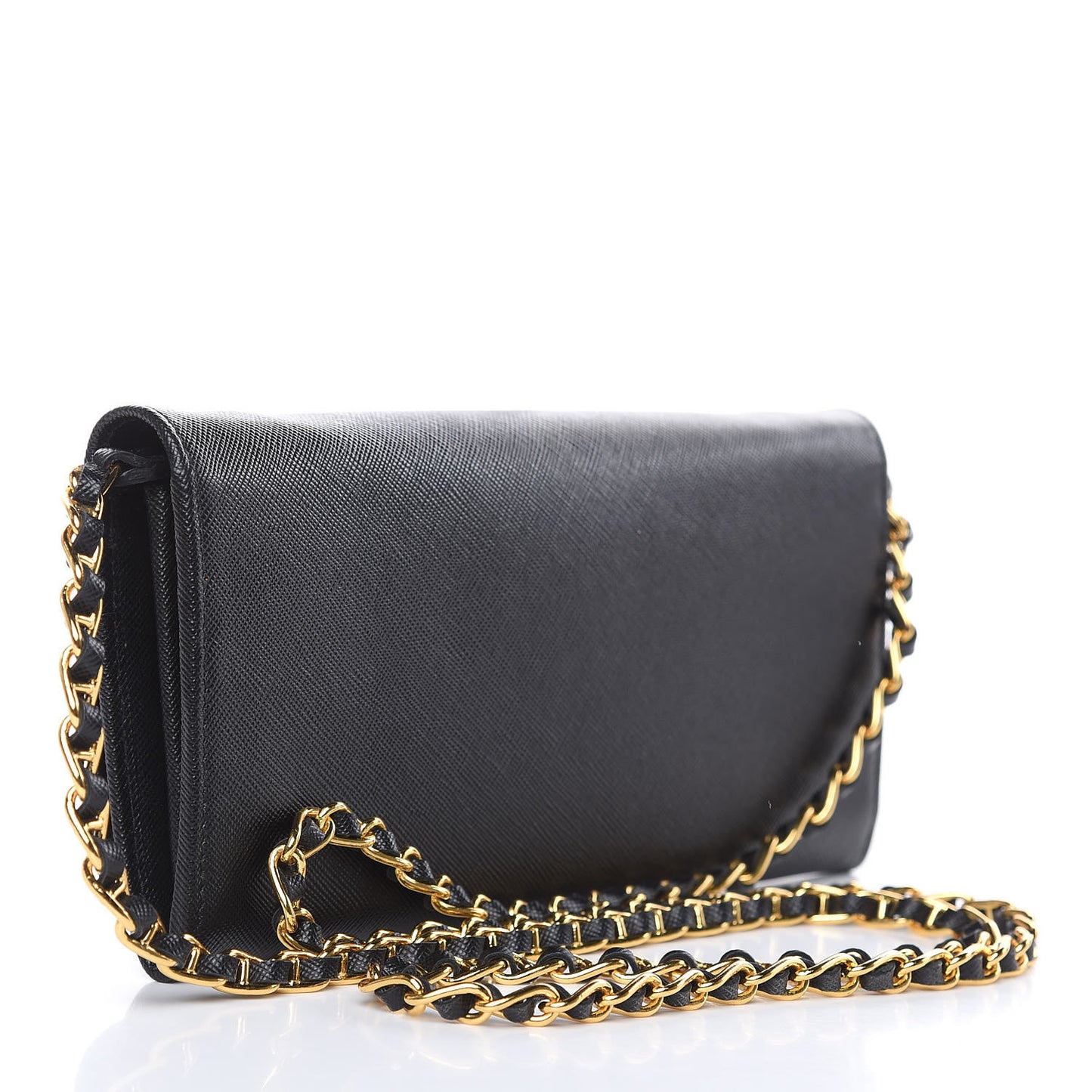 Saffiano Metal Oro Chain Wallet Black