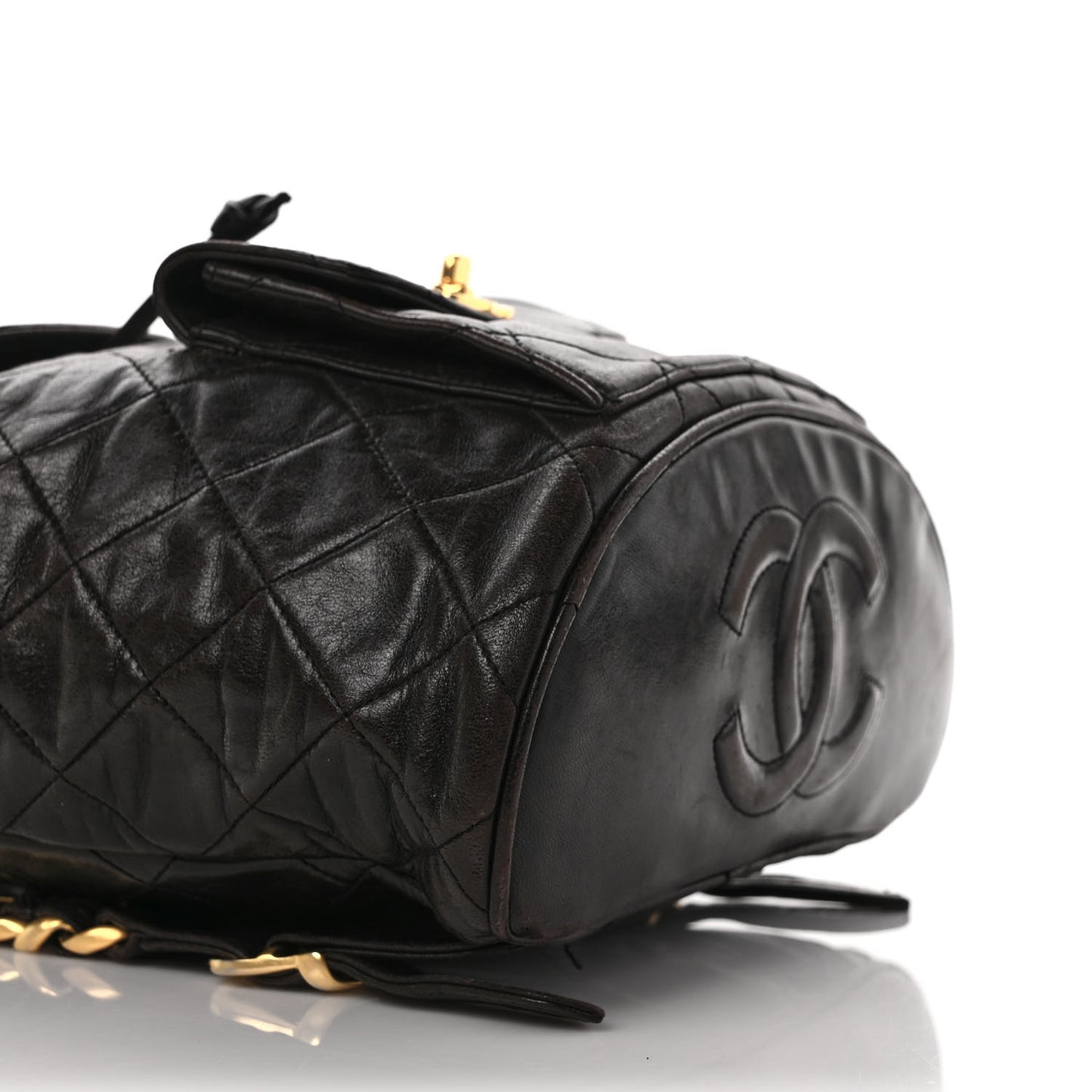Lambskin Quilted Drawstring Backpack Black