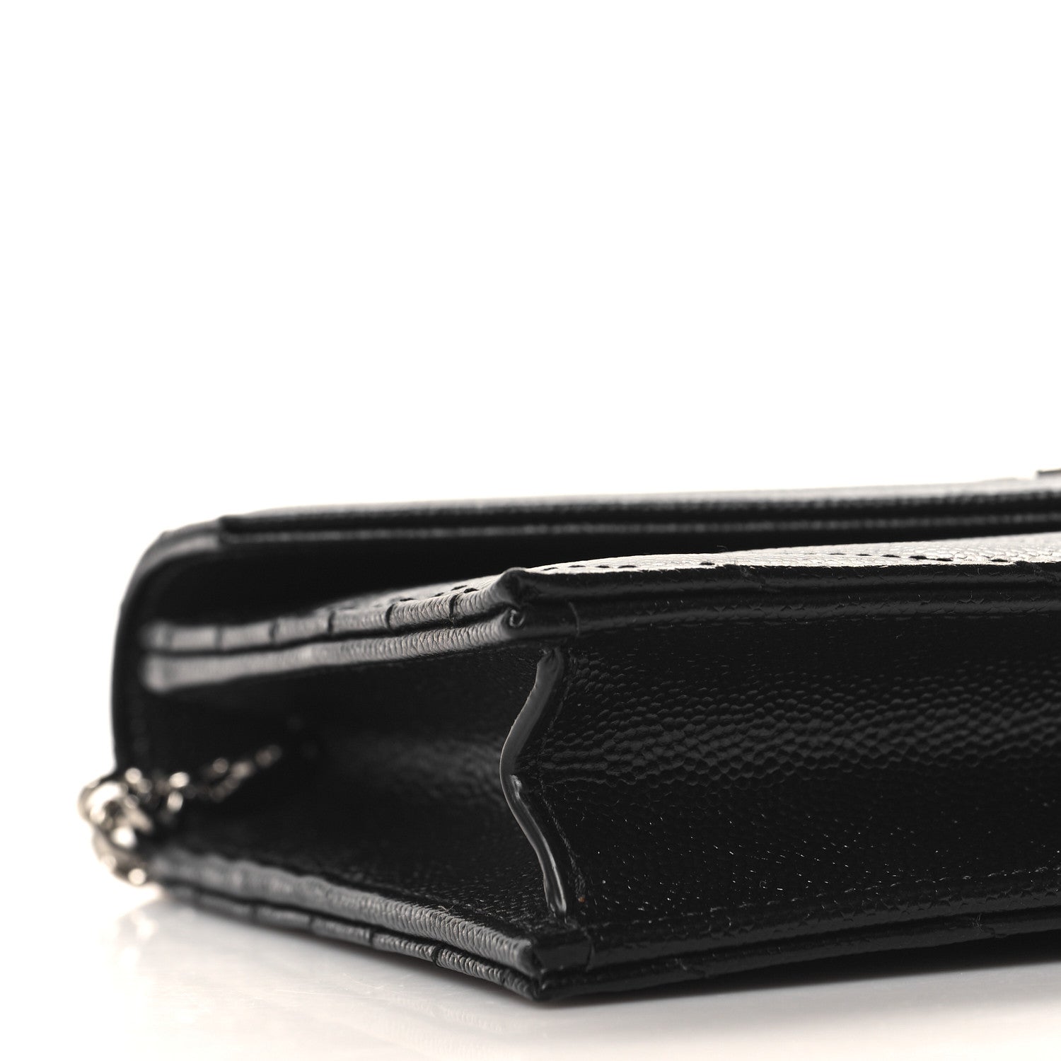 Saint Laurent Grain De Poudre Matelasse Chevron Monogram Envelope Chain Wallet Black 8 of 10