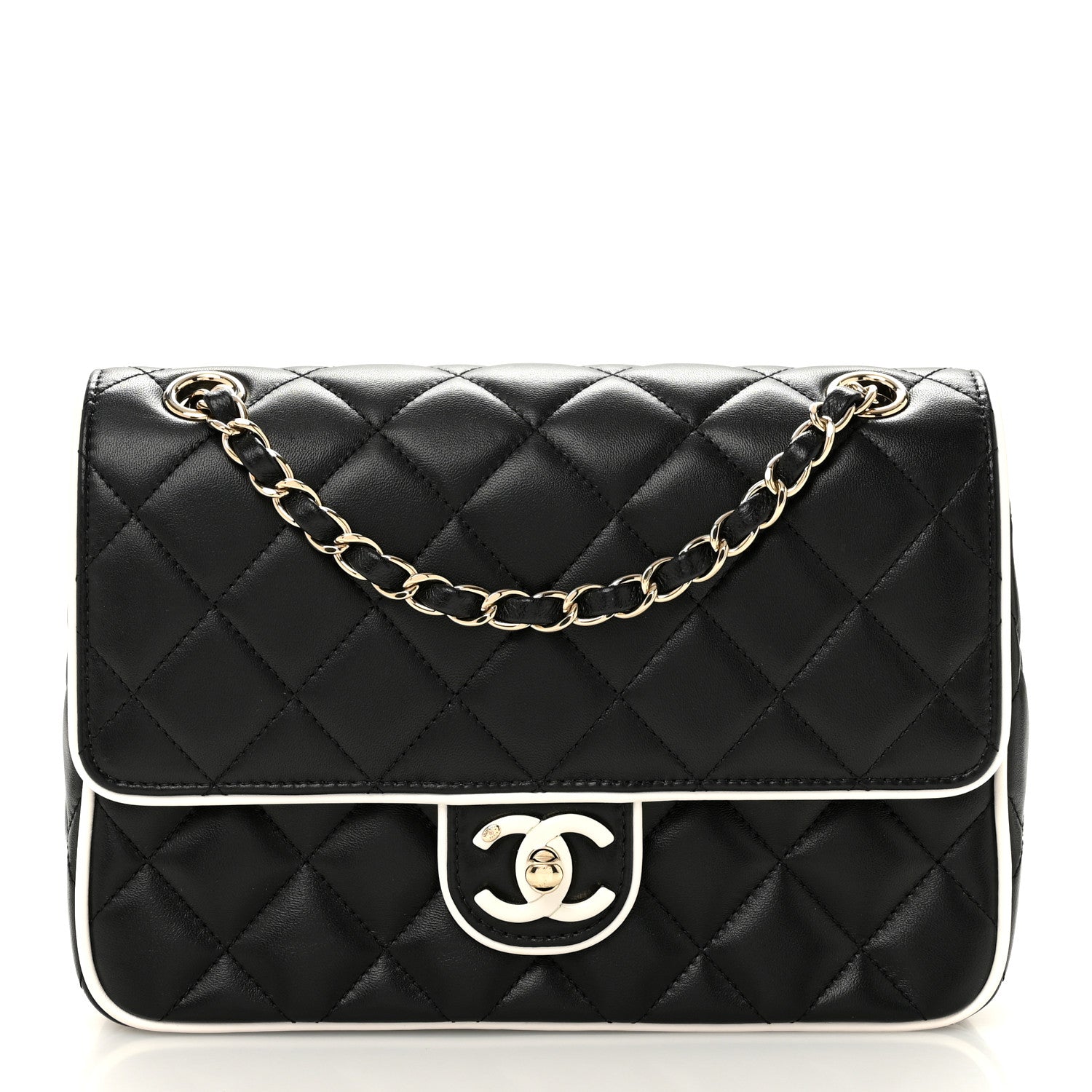 Chanel Lambskin Quilted Resin Graphic Frame Flap Bag Black White 1 of 11