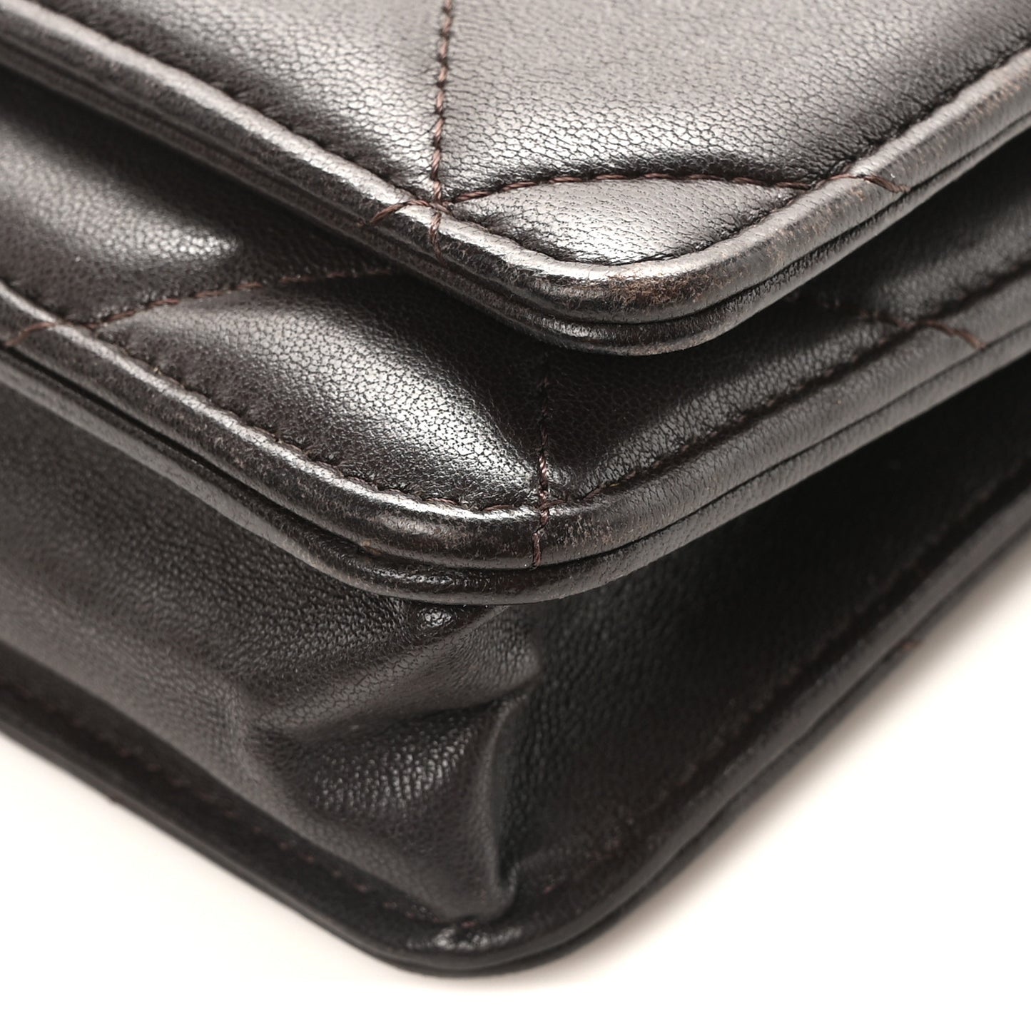 Lambskin Quilted Chanel 19 Wallet On Chain WOC Dark Brown