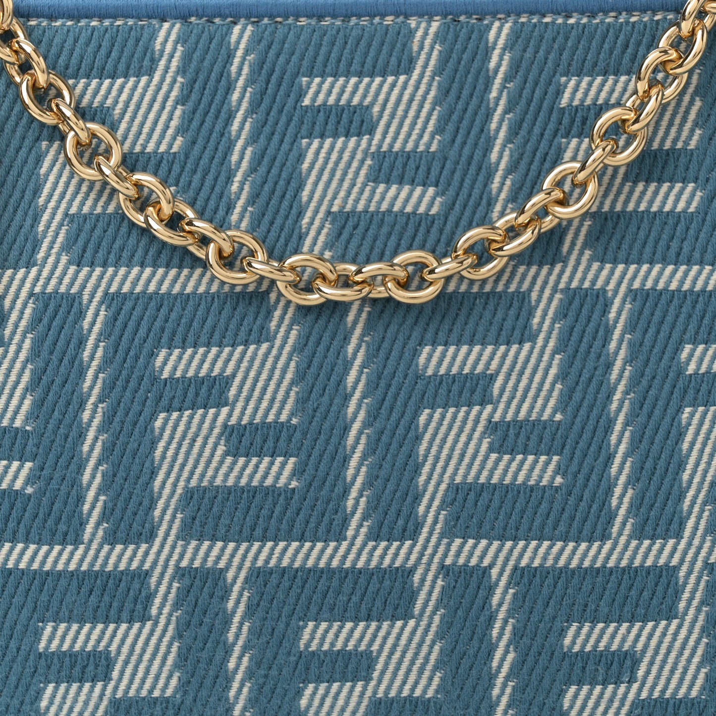Denim Effect Fabric Jacquard FF Baguette Pouch Blue