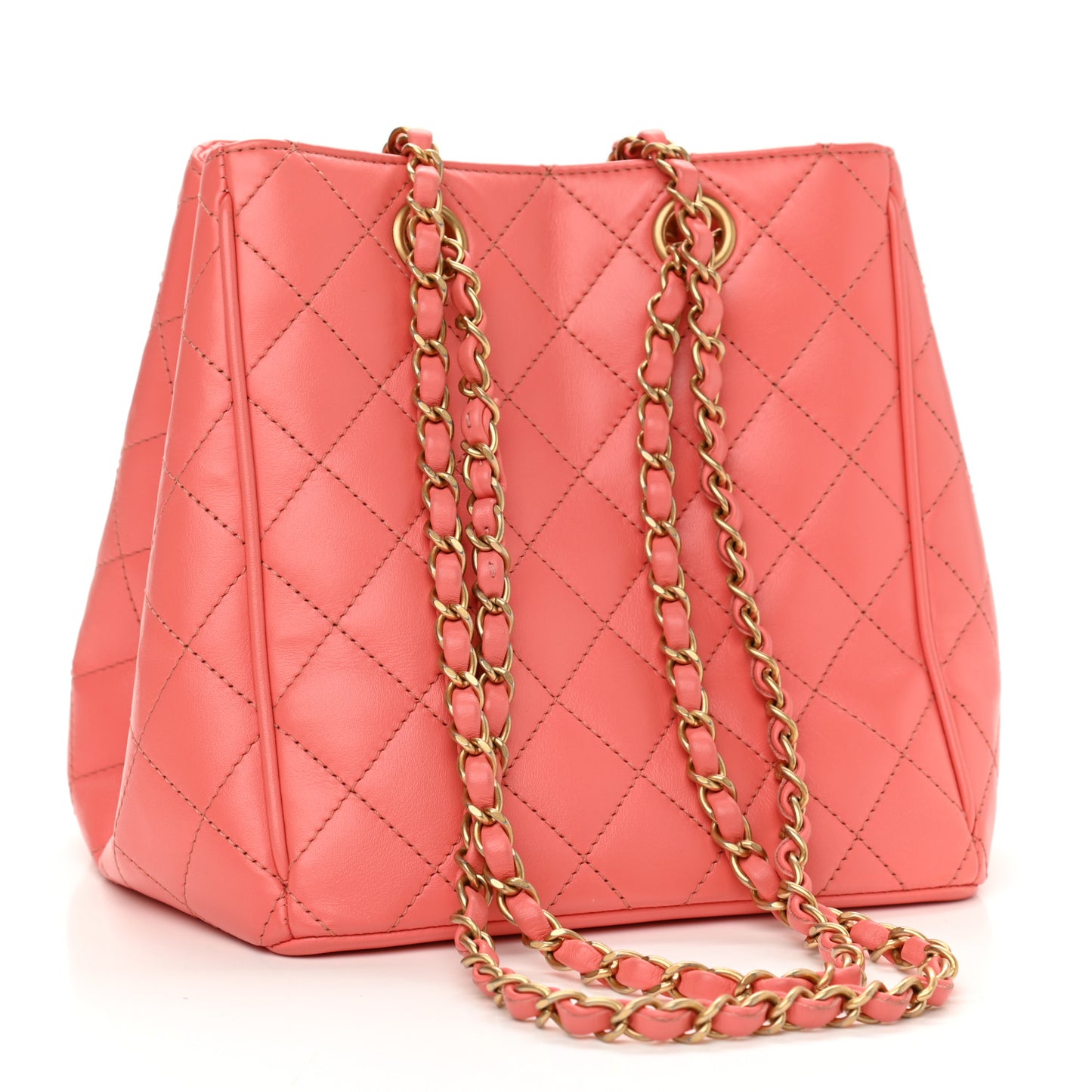 Calfskin Quilted Bucket Bag Pink