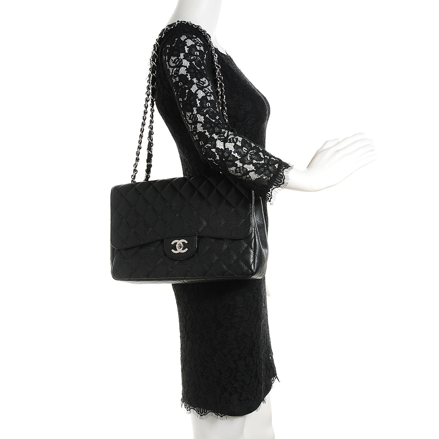 Chanel Caviar Quilted Jumbo Single Flap Black 2 of 8