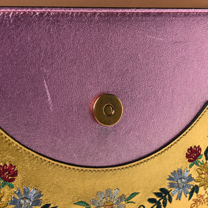 Gucci Metallic Calfskin Embroidered Small Shoulder Bag Gold 14 of 21