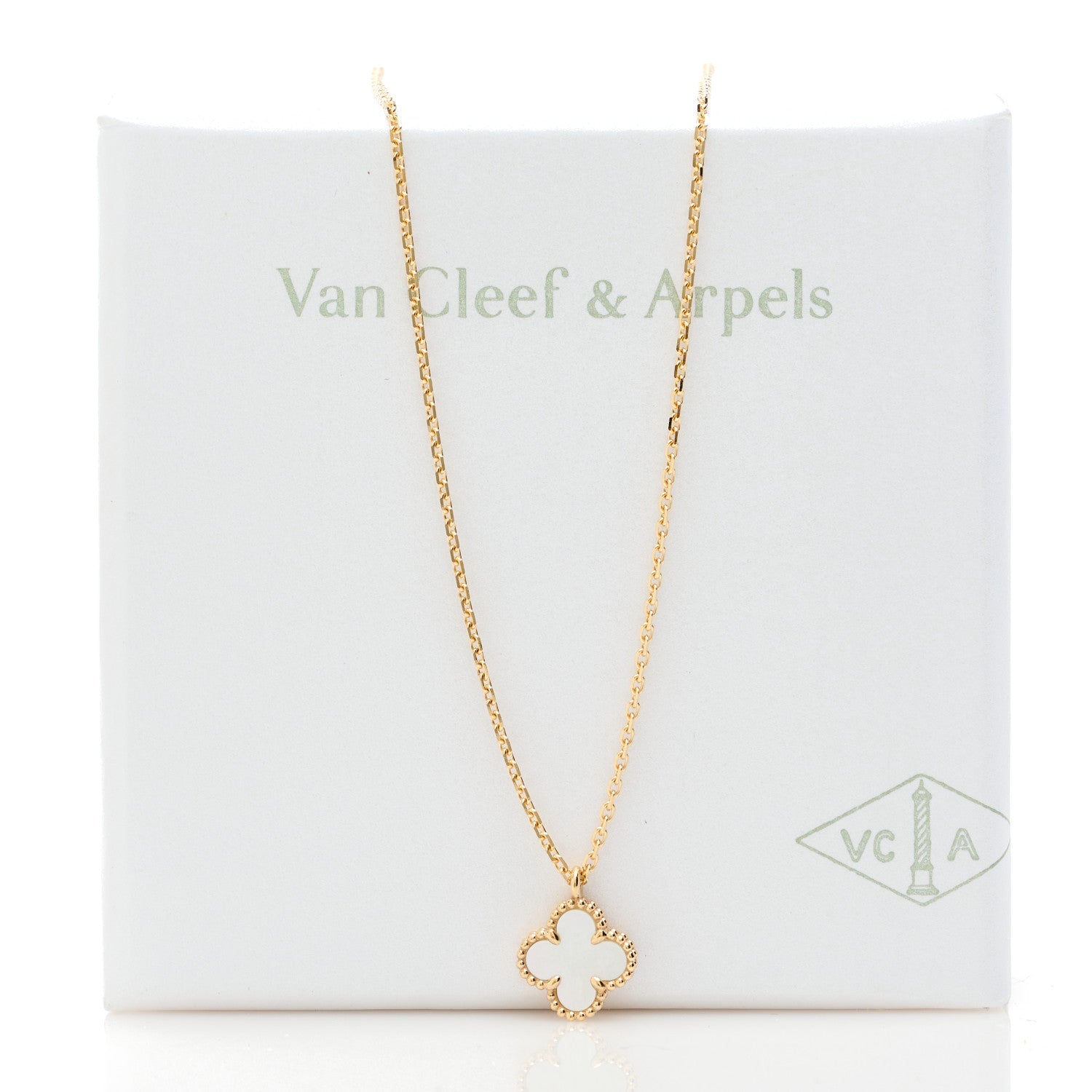 Van Cleef & Arpels 18K Yellow Gold Mother of Pearl Sweet Alhambra Pendant Necklace 6 of 6