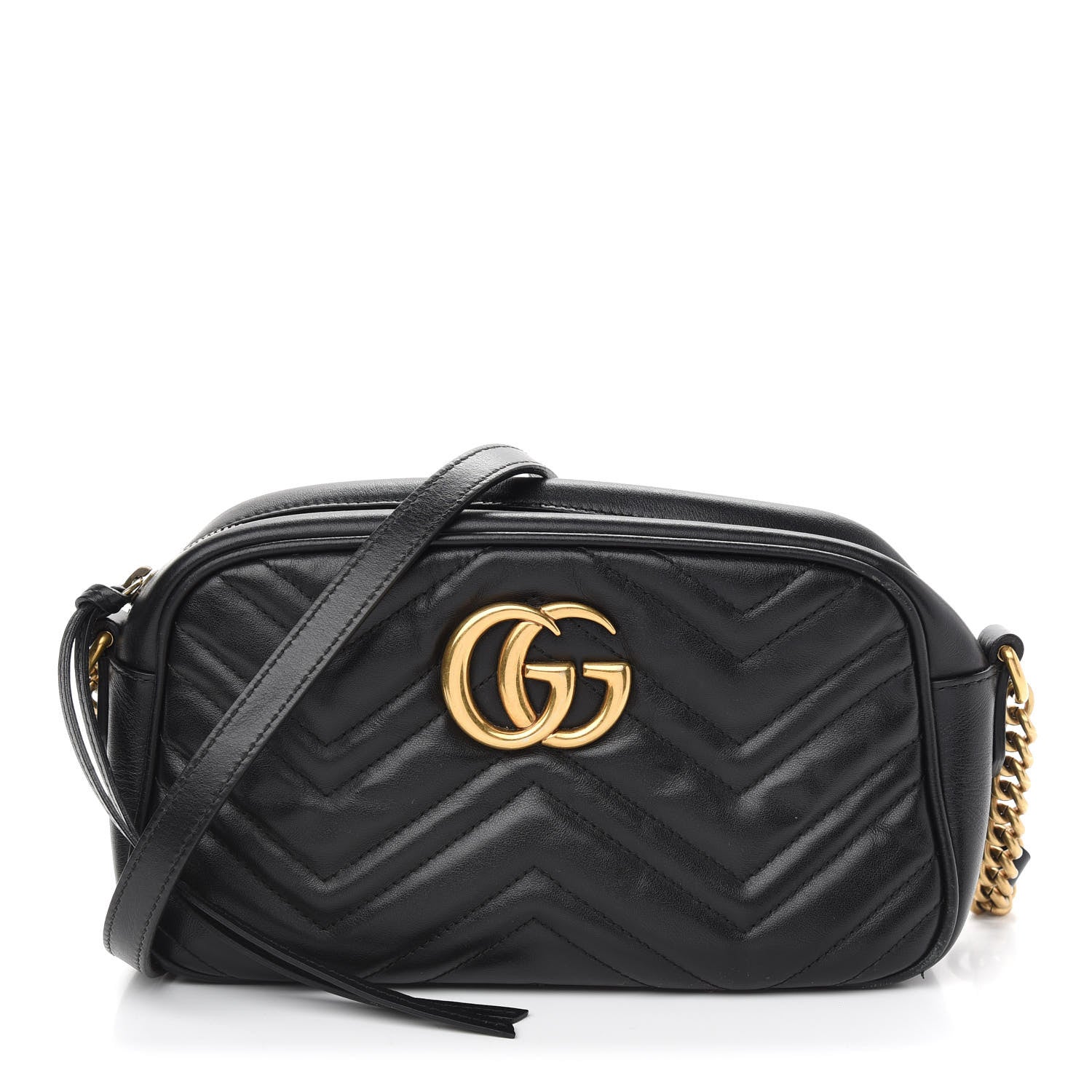 Gucci Calfskin Matelasse Small GG Marmont Chain Shoulder Bag Black 1 of 9