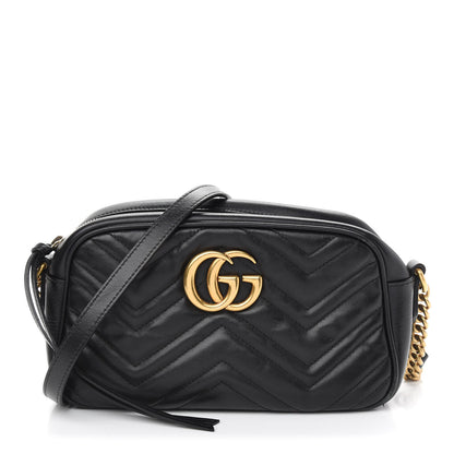Gucci Calfskin Matelasse Small GG Marmont Chain Shoulder Bag Black 1 of 9