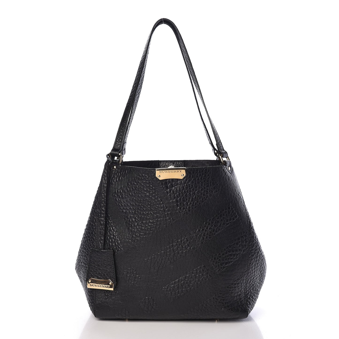 Signature Grain Calfskin Check Embossed Small Canterbury Tote Black
