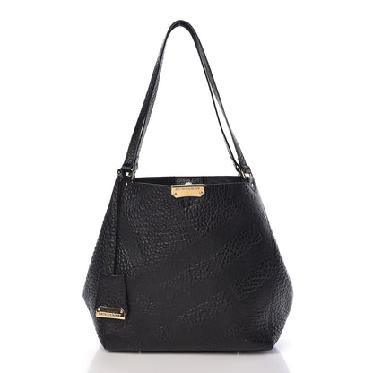 Burberry Signature Grain Calfskin Check Embossed Small Canterbury Tote Black 3 of 11