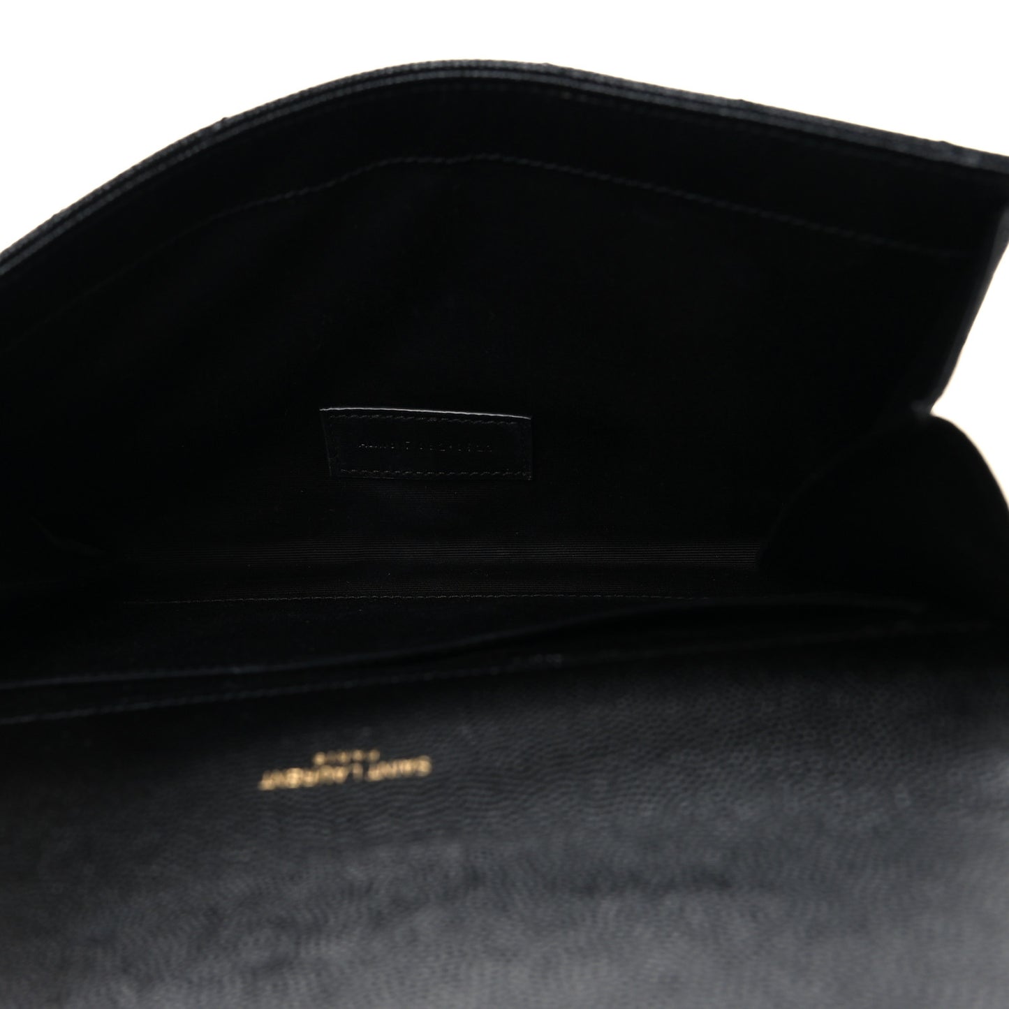 Grain De Poudre Matelasse Chevron Monogram Envelope Clutch Black
