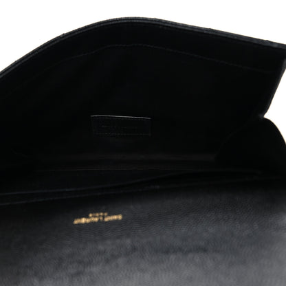 Saint Laurent Grain De Poudre Matelasse Chevron Monogram Envelope Clutch Black 5 of 7