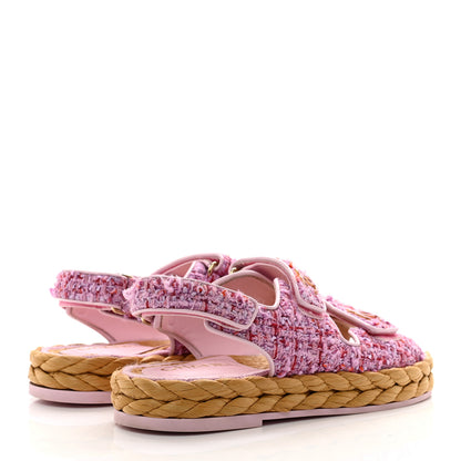 Chanel Tweed Patent Calfskin Velcro Dad Sandals 36 Light Purple Pink Red 4 of 9