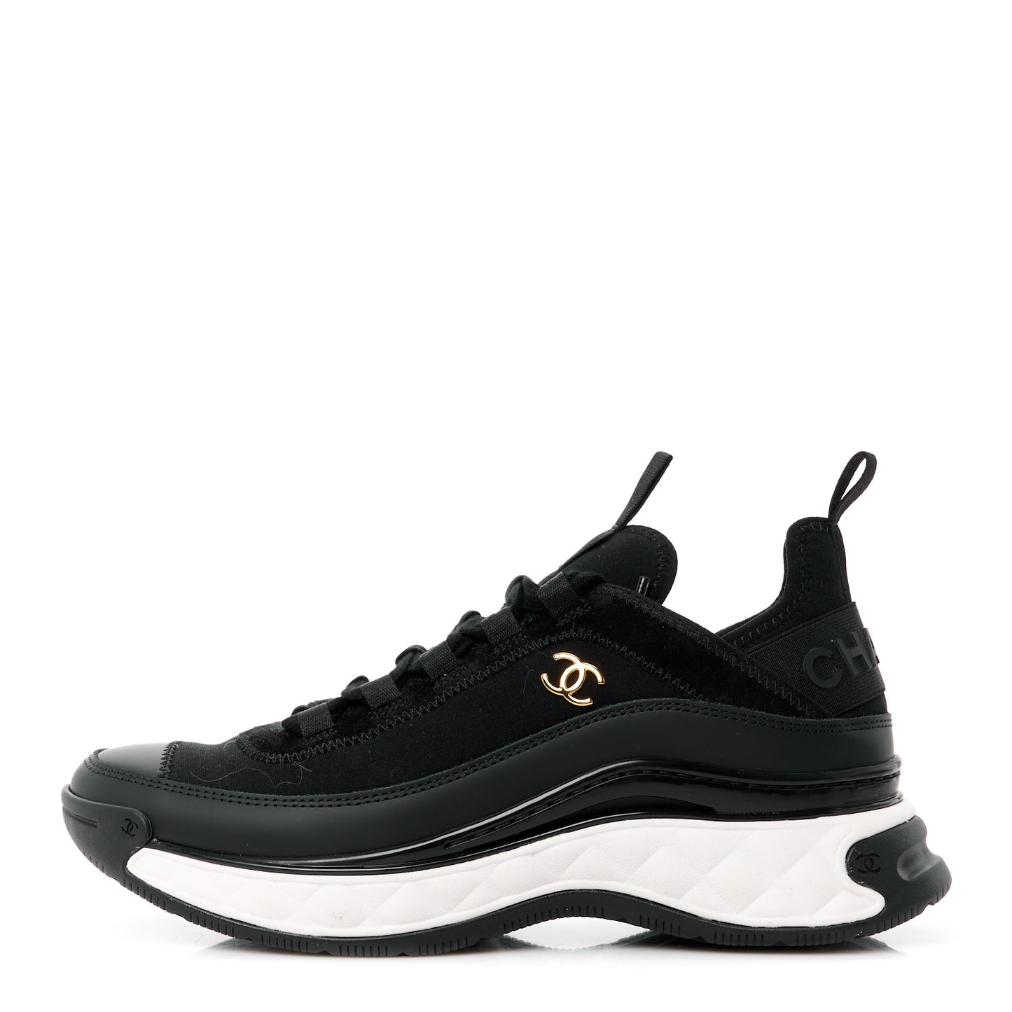 Velvet Calfskin Mixed Fibers CC Sneakers 38 Black