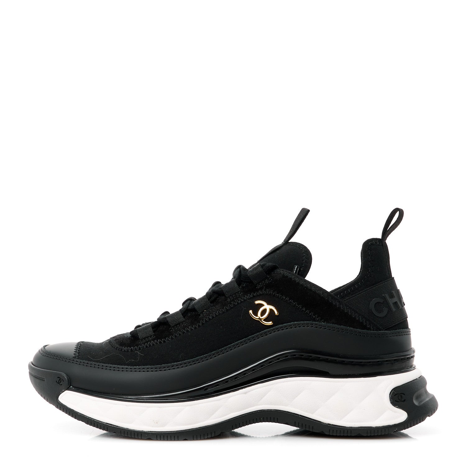 Chanel Velvet Calfskin Mixed Fibers CC Sneakers 38 Black 1 of 9