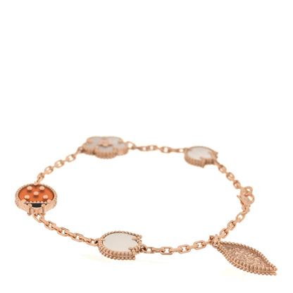 Van Cleef & Arpels 18K Rose Gold Carnelian Mother of Pearl Onyx 5 Motifs Lucky Spring Bracelet 2 of 4