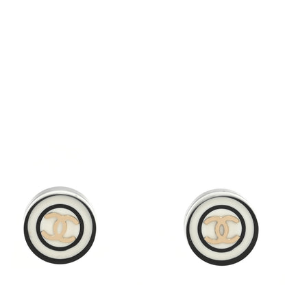 Chanel Resin CC Stud Earrings Black White 1 of 4