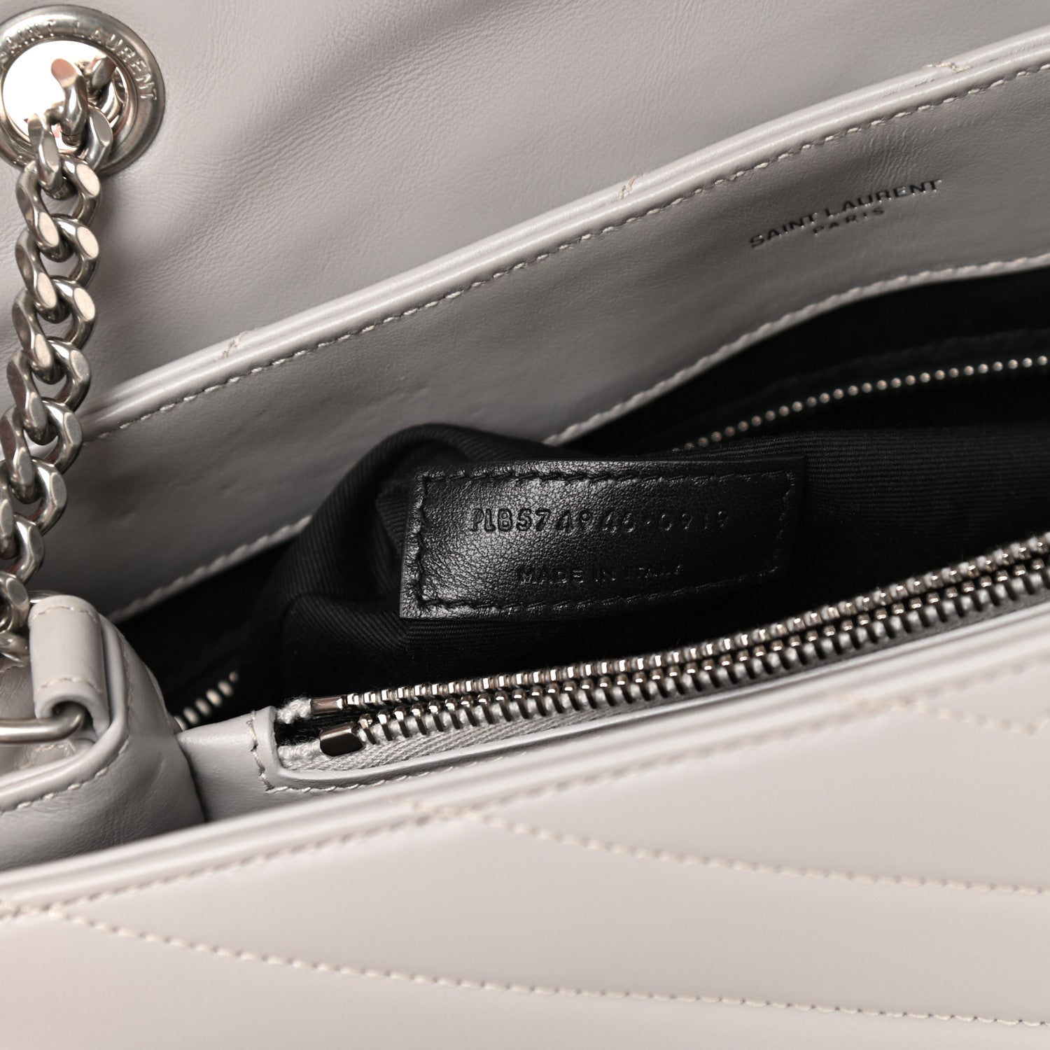 Saint Laurent Calfskin Y Quilted Monogram Medium Loulou Chain Satchel Granite 6 of 9