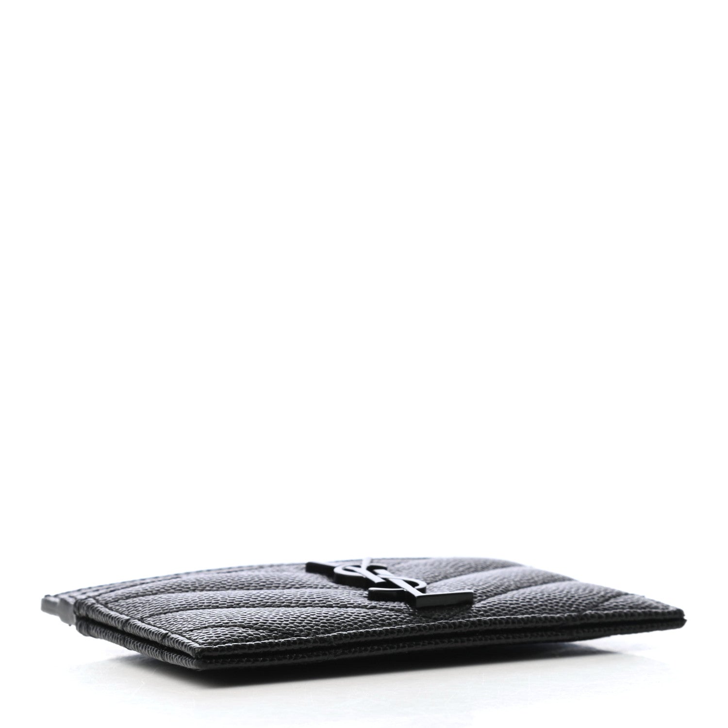 Saint Laurent Grain De Poudre Matelasse Chevron Monogram Credit Card Case Black 4 of 8