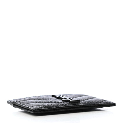 Saint Laurent Grain De Poudre Matelasse Chevron Monogram Credit Card Case Black 4 of 8