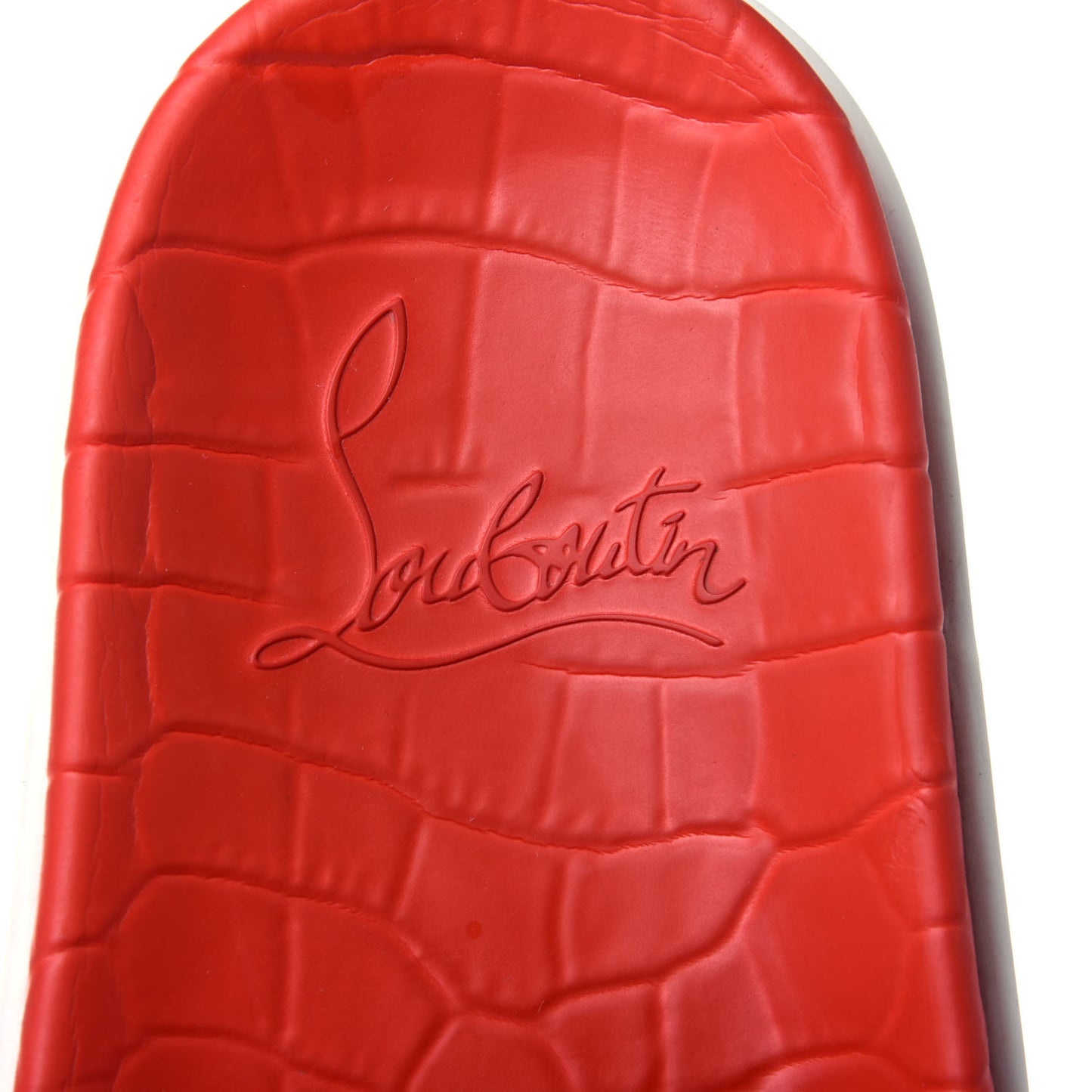 LOUBOUTIN Calfskin Spiked Crocodile Embossed Rubber Pool Fun Platform Flat Slide Sandals 42 Red