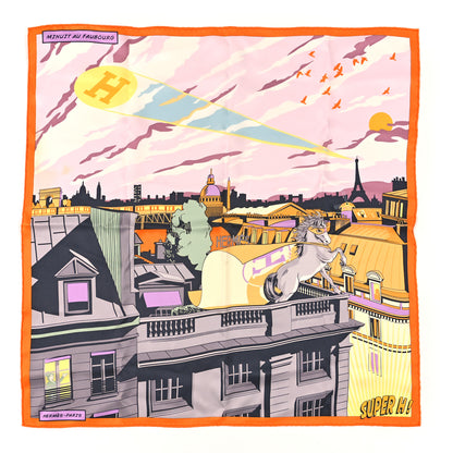 Hermes Silk Minuit Au Faubourg Scarf 70 Orange Gris Jaune 1 of 3