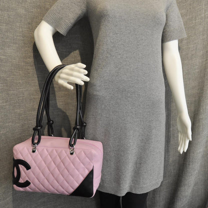 Chanel Calfskin Quilted Large Cambon Bowler Pink Black 3 of 12