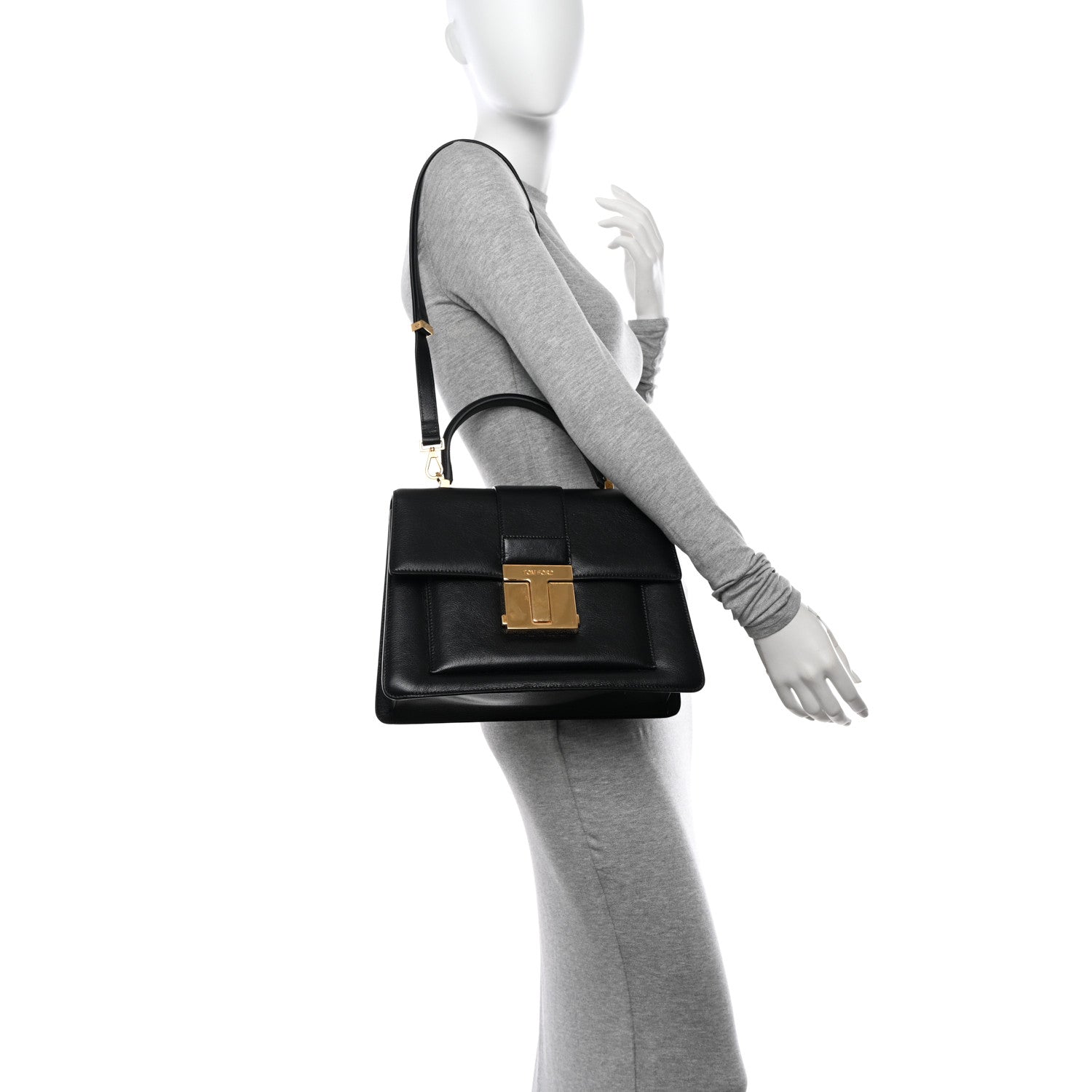 Tom Ford Shiny Goatskin Medium 001 Top Handle Bag Black 2 of 13