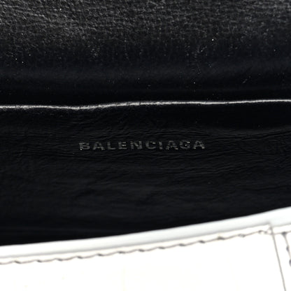 Balenciaga Metallic Calfskin Crocodile Embossed Hourglass Top Handle Bag Mini with Chain Silver 6 of 9