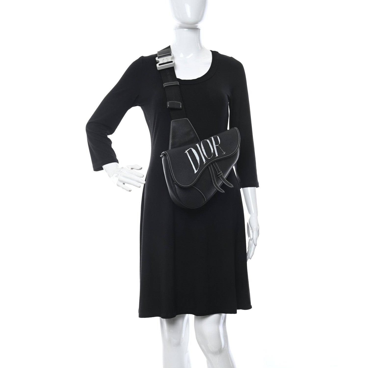 Christian Dior X SHAWN STUSSY Grained Calfskin Saddle Bag Black 2 of 12