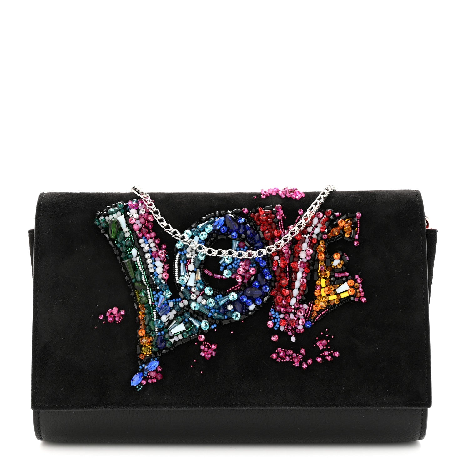 Christian Louboutin Suede Crystal Embellished Paloma Love Clutch Black Multicolor 1 of 11