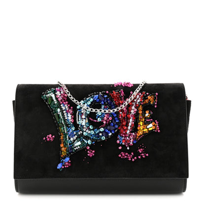 Christian Louboutin Suede Crystal Embellished Paloma Love Clutch Black Multicolor 1 of 11