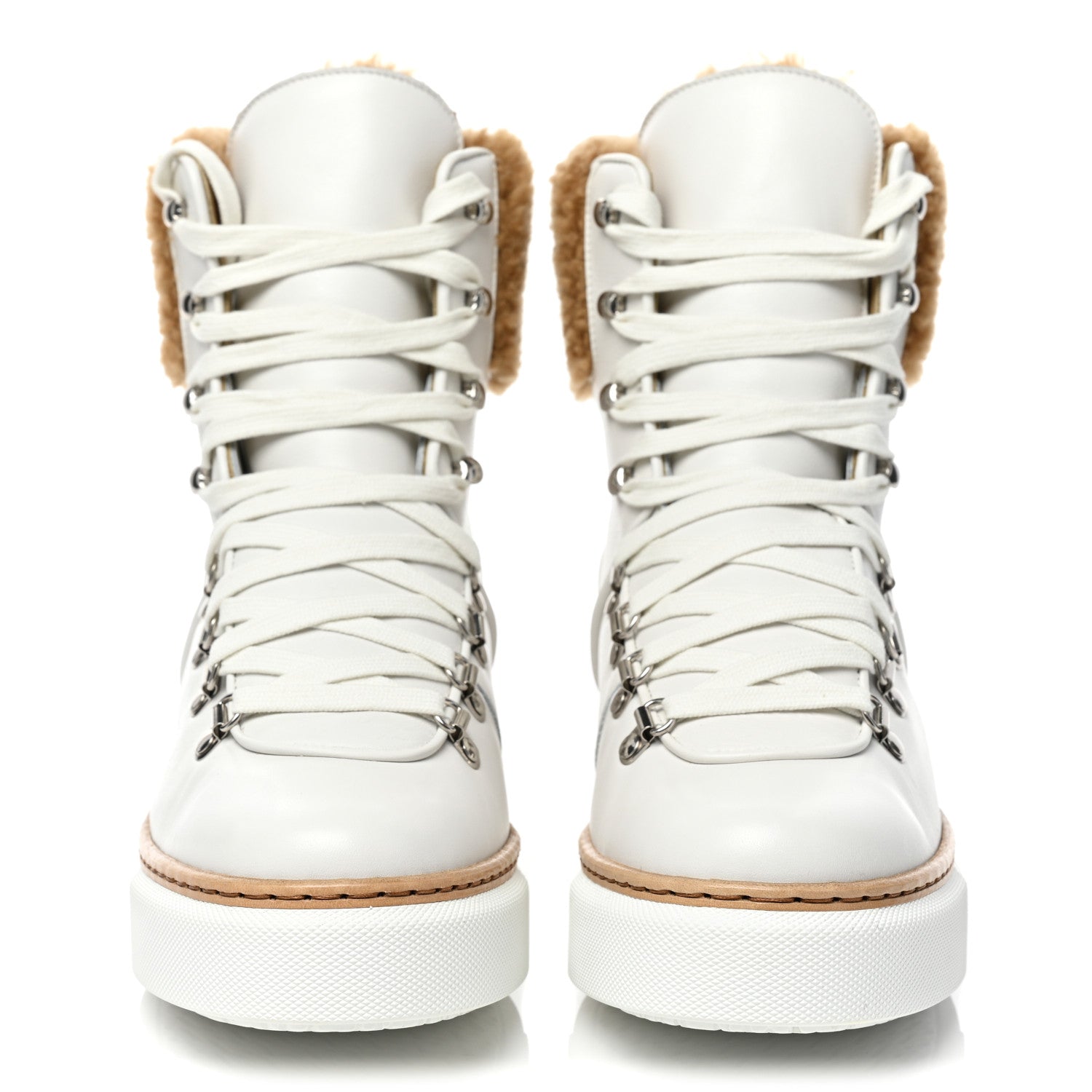 Hermes Calfskin Woolskin Womens Flocon Ankle Boots 37 White Naturel 2 of 7