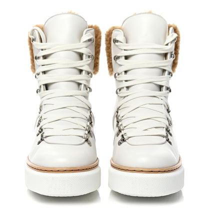 Hermes Calfskin Woolskin Womens Flocon Ankle Boots 37 White Naturel 2 of 7