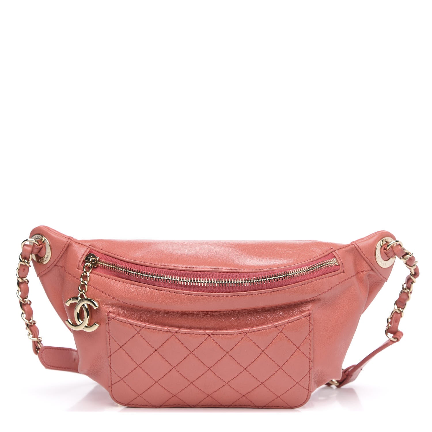 Chanel Crumpled Glazed Lambskin Quilted Waist Bag Fanny Pack Pink 1 of 14
