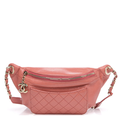 Chanel Crumpled Glazed Lambskin Quilted Waist Bag Fanny Pack Pink 1 of 14