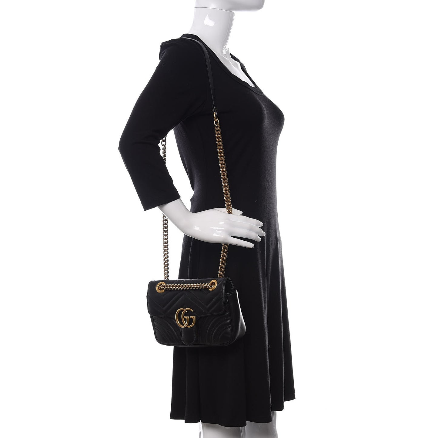 Calfskin Matelasse Mini GG Marmont Shoulder Bag Black