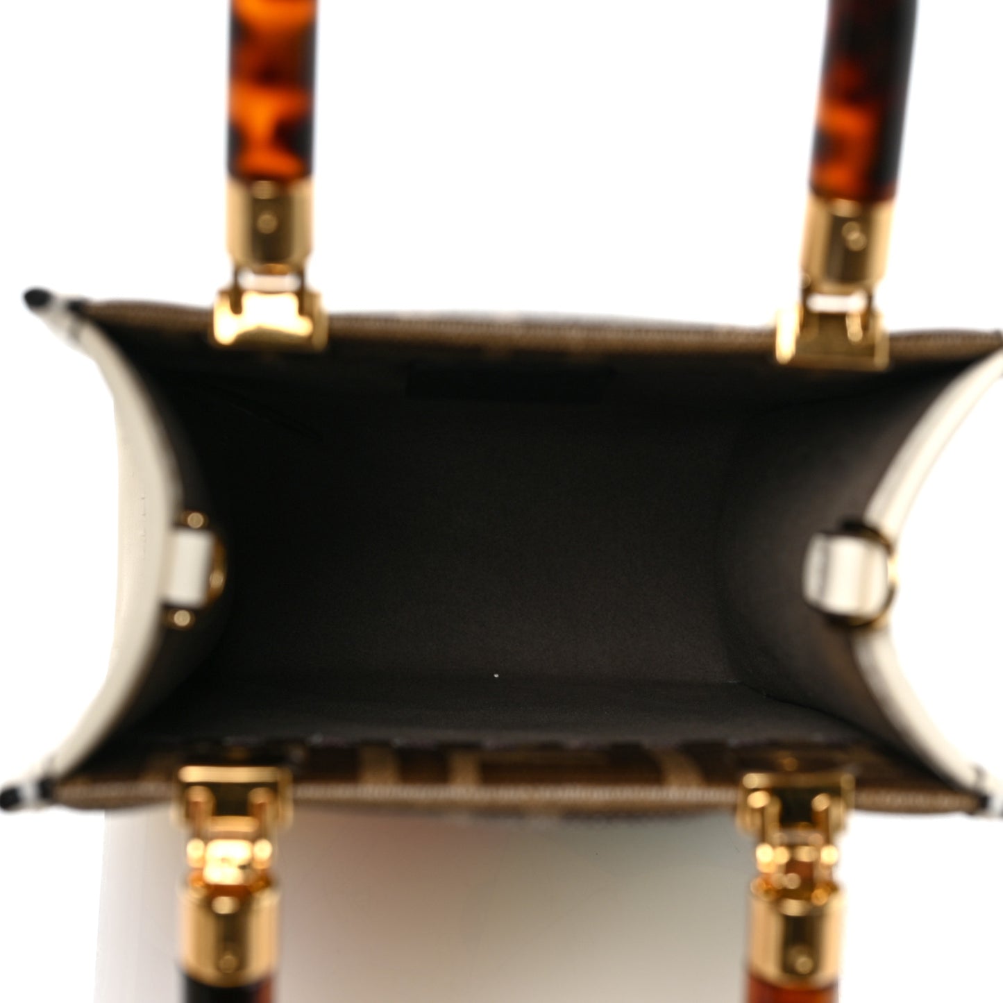Glazed Fabric Vitello King Plexiglass FF 1974 Logo Hairdo Girls Inlay Mini Fendi Sunshine Shopper Tote Mogano Panna Multicolor
