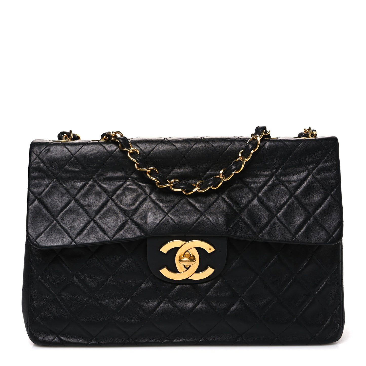 Lambskin Quilted XL Jumbo Single Flap Black