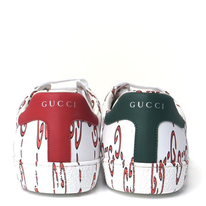 Gucci Calfskin GucciGhost Print Mens Ace Sneakers 8 White Hibiscus Red 3 of 11