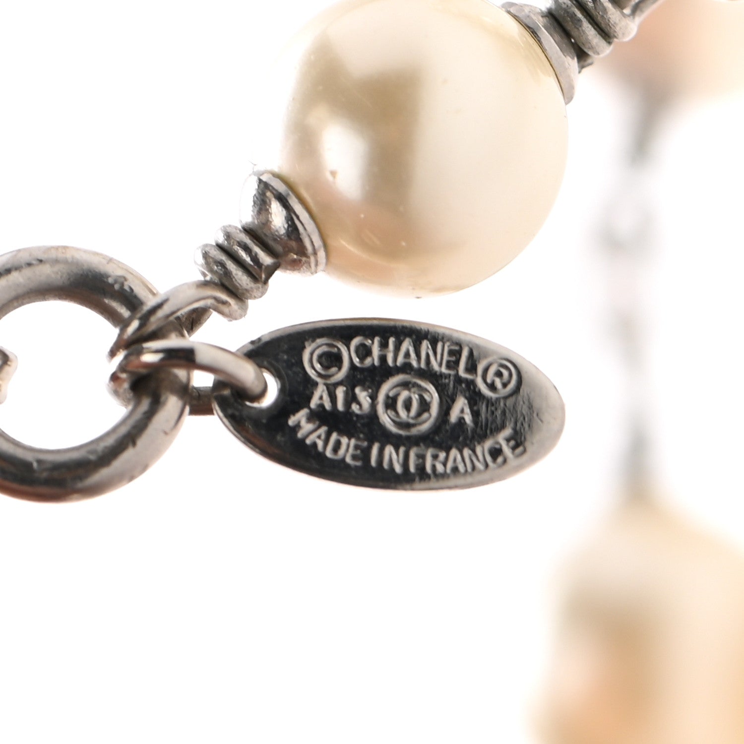 Chanel Crystal Pearl CC Long Necklace Silver 5 of 7