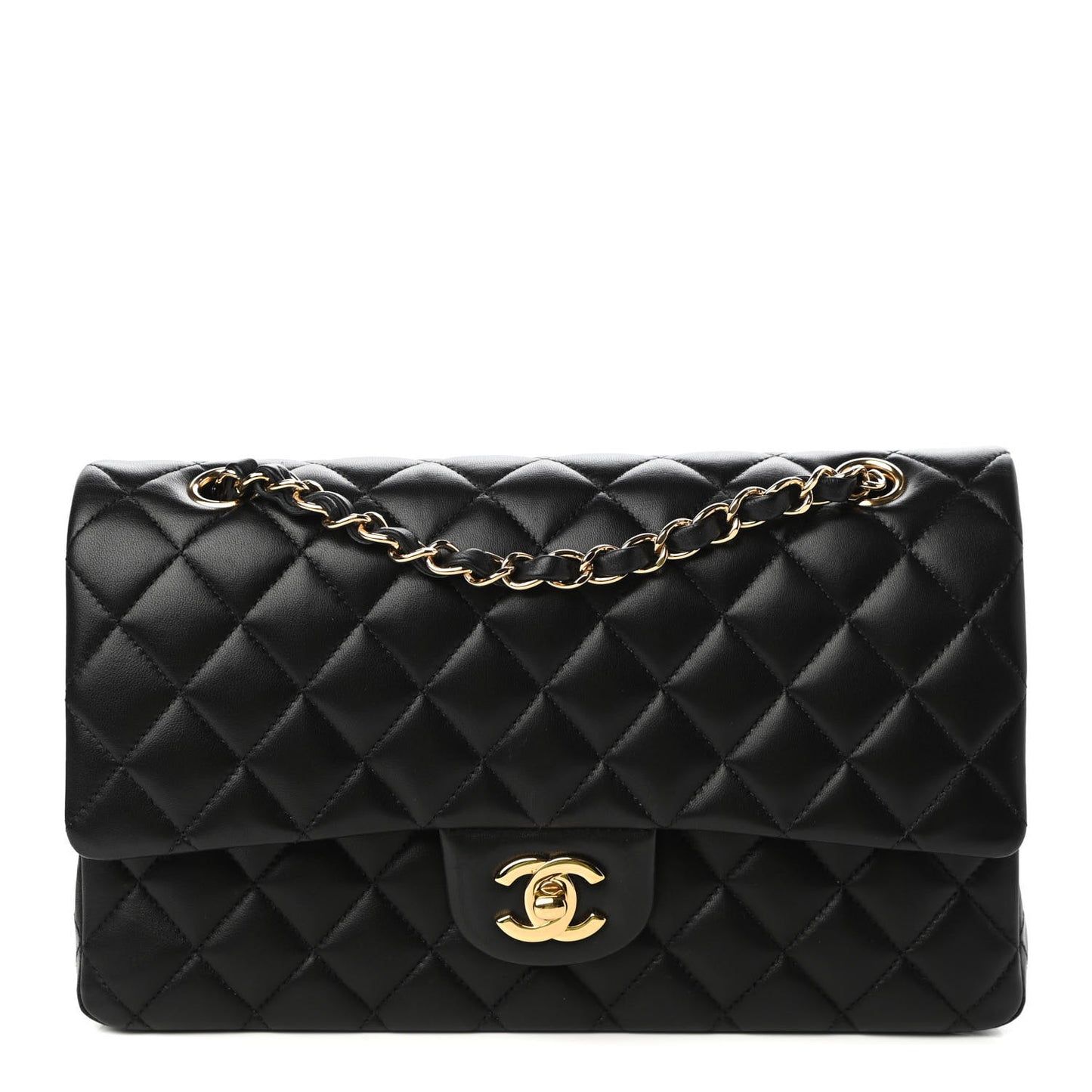 Lambskin Quilted Medium Double Flap Black