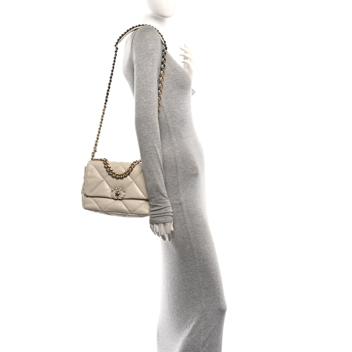 Lambskin Quilted Medium Chanel 19 Flap Light Beige