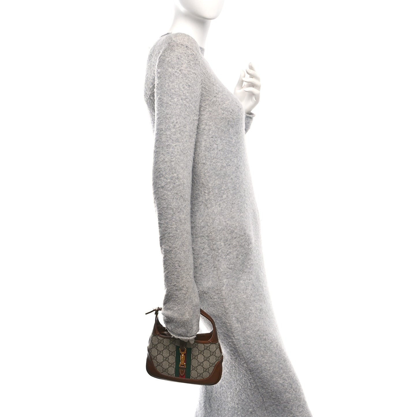 GG Supreme Monogram Azalea Calfskin Web Mini Jackie 1961 Hobo Beige Ebony Brown Sugar