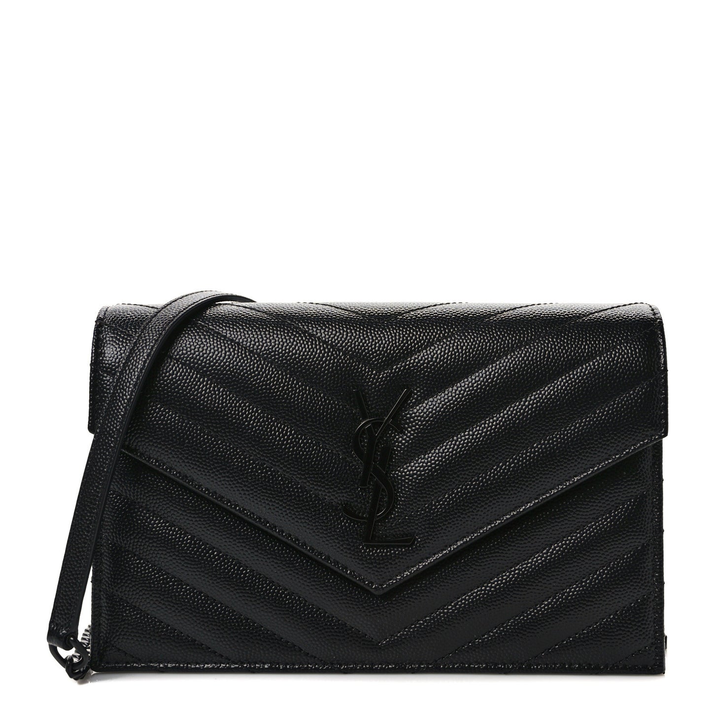 Grain De Poudre Matelasse Chevron Monogram Monochrome Envelope Chain Wallet Black