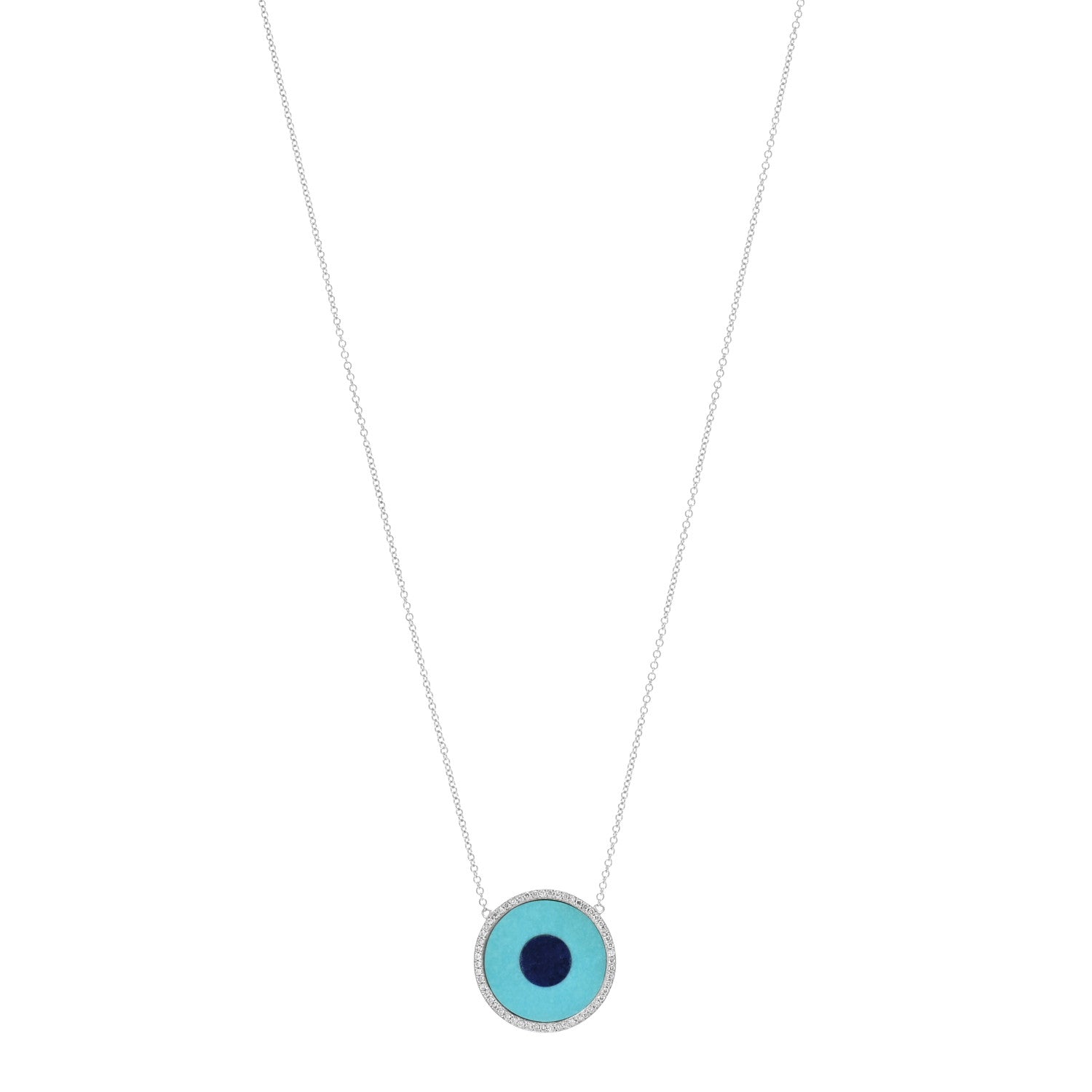 Jennifer Meyer 18K White Gold Diamond Turquoise Lapis Evil Eye Pendant Necklace 1 of 4