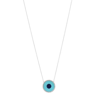 Jennifer Meyer 18K White Gold Diamond Turquoise Lapis Evil Eye Pendant Necklace 1 of 4