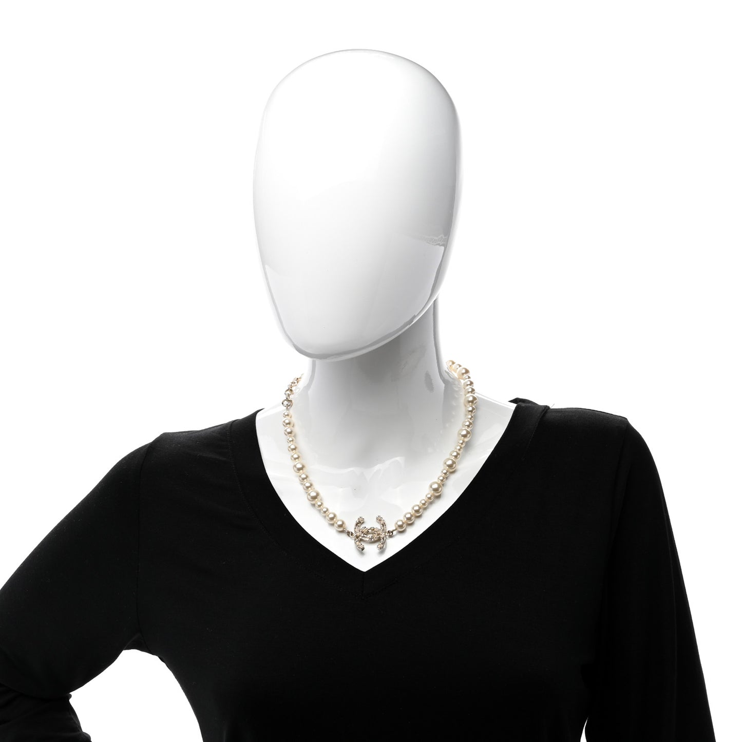 Pearl Crystal CC Camellia Short Necklace Gold